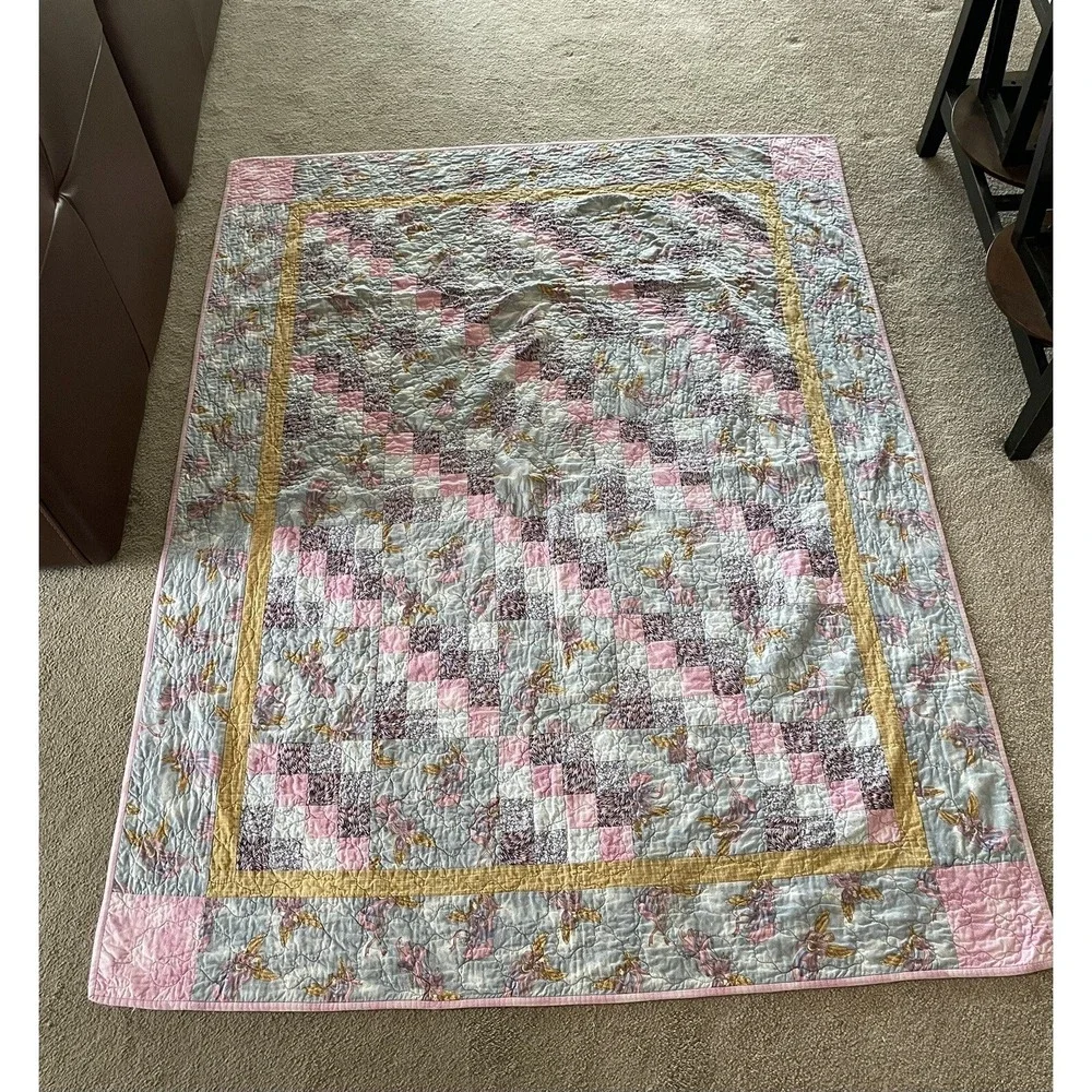 VTG Patchwork Quilt Blanket Angels Cottagecore Victorian Trip Around The World